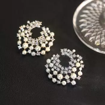 Легкие роскошные жемчужные серьги, женские серьги премиум-класса с бриллиантами, платина S925, серебряные игольчатые цирконовые круглые серьги