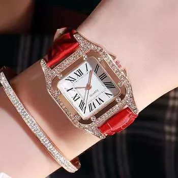 Легкие роскошные женские часы с римскими бриллиантами, модные подарочные кварцевые часы