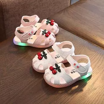 Легкие сандалии для маленьких девочек, обувь принцессы на мягкой подошве, летняя обувь для малышей 1–3 лет, тапочки для девочек 19 бежевый