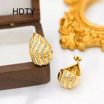 Легкие серьги класса люкс с инкрустацией из циркония в форме капли воды из титановой стали, персонализированные серьги из 18-каратного золота с высоким темпераментом золотой