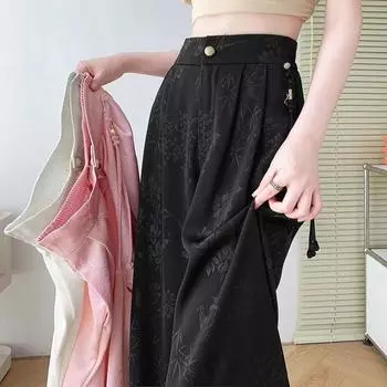 Легкие шелковые жаккардовые брюки для женщин с высокой талией летом XS розовый