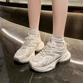 Легкие спортивные кроссовки для женщин 2024 года, весна, новые сетчатые кроссовки в стиле кампуса Forrest Gump Daddy, универсальные повседневные модные кроссовки 35 бежевый