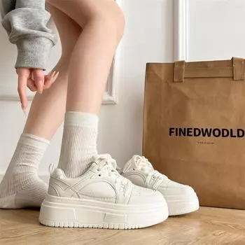Легкие студенческие универсальные туфли на платформе для увеличения роста, белые туфли для женщин 2024 года, новые весенние туфли в стиле ретро с круглым носком 35 белый
