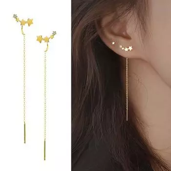 Легкие танцевальные серьги-бабочки со звездами, женские ювелирные аксессуары, подвеска в форме капли воды, длинные серьги-линии для ушей Butterflies серебряный