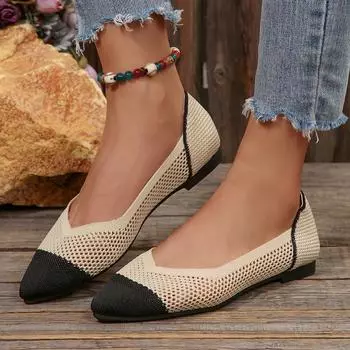 Легкие туфли на плоской подошве, женские трикотажные сетчатые дышащие летние туфли для женщин, разноцветные, с мягкой подошвой, повседневные рабочие туфли больших размеров 36 бежевый