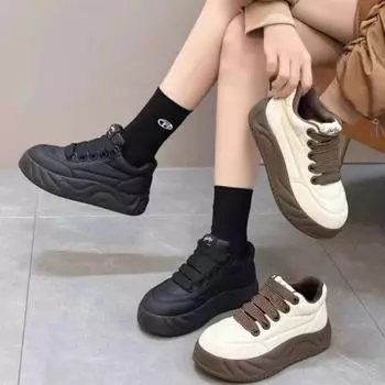 Легкие туфли на толстой подошве, повседневные спортивные белые туфли 35 чёрный