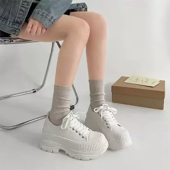 Легкие универсальные белые туфли в стиле ретро для поездок на работу, увеличивающие рост, на платформе, женские, новинка 2025 года, легкая повседневная спортивная обувь на весну и осень 35 бежевый