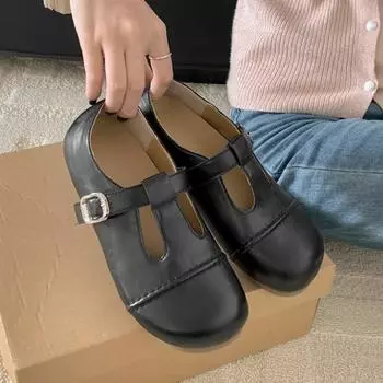 Легкие универсальные туфли-лодочки на плоской подошве в стиле ретро для женщин, весна-лето 2025, юбка, мягкая подошва, маленькие кожаные туфли Мэри Джейн 35