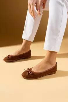 Легкие женские балетки с удобной подошвой и бантом 001-1112-24Нубук