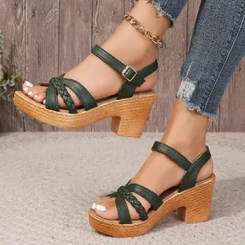 Легкие женские босоножки на высоком каблуке, летние женские сандалии-гладиаторы с пряжкой на щиколотке, тканые женские сандалии на платформе 38 зелёный