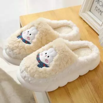 Легкие женские домашние тапочки с мягкой подошвой, прочные пушистые домашние тапочки с милым кроликом 44-45 серый