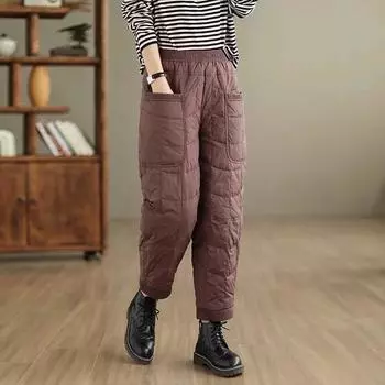 Легкие женские хлопковые брюки-пуховики, новая зимняя верхняя одежда, женские повседневные свободные шаровары, ветрозащитные толстые теплые брюки M чёрный