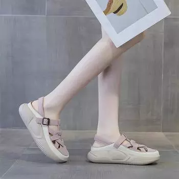 Легкие женские сандалии с открытым носком на очень мягкой подошве, спортивная обувь с широкими штанинами, летняя дышащая обувь 40 чёрный