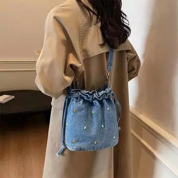 Легкие женские сумки через плечо Универсальная сумка Универсальная джинсовая сумка-ведро Сумки через плечо для женщин Дизайнерская сумка one size чёрный