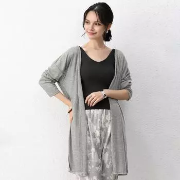 Легкие женские топы, стильные женские повседневные пальто, коллекция без воротника, длинный рукав, кардиган средней длины на каждый день L бежевый