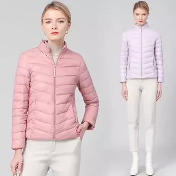 Легкий белый утиный пух, зимний женский короткий стиль, новый однотонный пуховик, облегающий крой и тонкий воротник-стойка, легкая трендовая куртка XXXXL