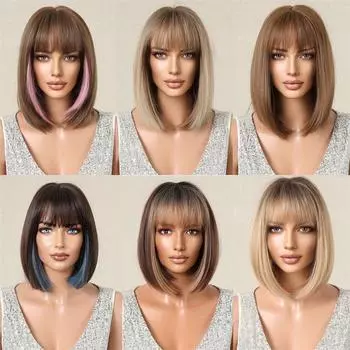 Легкий дышащий парик, летний парик, модный парик Qi Bangs, стрижка боб на всю голову для женщин 14inch