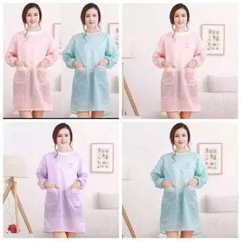 Легкий фартук с длинными рукавами, полиэстеровый кухонный халат с длинными рукавами, ежедневная уборка, синий