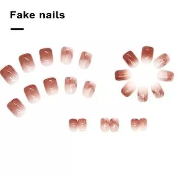 Легкий градиент FALSE Style Быстрый маникюр Легкий красный коричневый ногти Короткие минималистичные элегантные накладные ногти