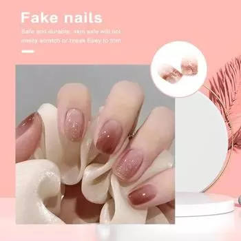 Легкий градиент НАКЛАДНЫЕ ногти Быстрый легкий красно-коричневый маникюр Короткий стиль Минималистичный элегантный накладной ноготь