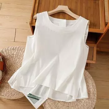 Легкий и дышащий однотонный жилет из хлопка и льна для женщин, лето 2025, новый свободный топ без рукавов с круглым вырезом внутри M белый