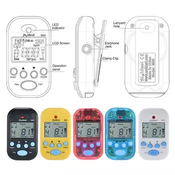 Легкий и мини-профессиональный ЖК-экран цифрового метронома с зажимом для музыкальных инструментов чёрный