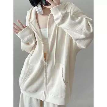 Легкий и толстый женский кардиган большого размера с застежкой-молнией спереди в студенческом стиле M