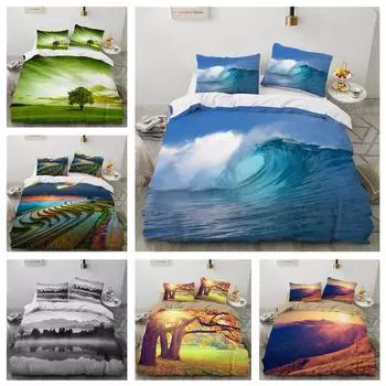 Легкий комплект постельного белья с 3D природными пейзажами и пейзажной печатью, пододеяльник AU180 * 210, полноразмерное покрывало, роскошное одинарное/двойное пододеяльник Baby 100x135cm
