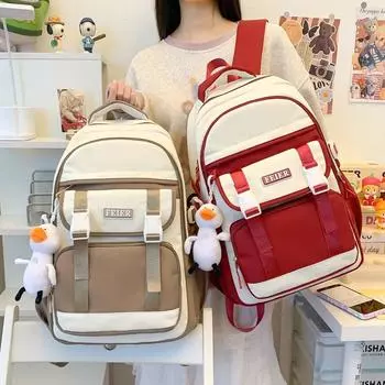 Легкий контрастный цвет школьный рюкзак женский большой вместимости дорожный рюкзак студенческий рюкзак хаки