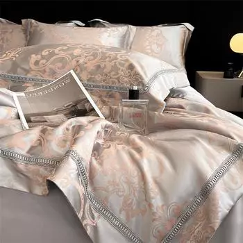 Легкий люкс Класс А Сатиновый жаккардовый тенсел Летнее прохладное одеяло Четыре предмета Прохладный шелковистый Летний ледяной шелк Одеяло для кондиционера Машинная стирка 4 solid color single bed sheet