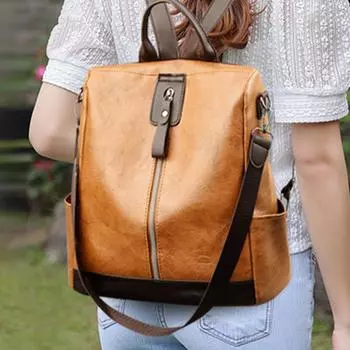 Легкий модный рюкзак унисекс из искусственной кожи, простой винтажный порт для наушников, несколько карманов с регулируемыми ремнями для работы и путешествий