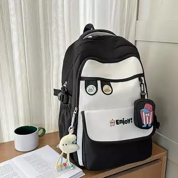 Легкий молодежный рюкзак-сумка для компьютера с дизайном в стиле колор-блок для использования в школе Black with Charm