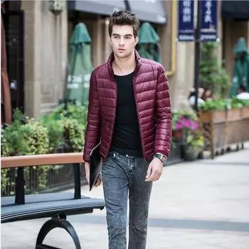 Легкий мужской пуховик с воротником-стойкой, облегающая зимняя новая короткая куртка большого размера S