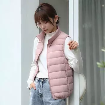 Легкий осенне-зимний жилет-пуховик в корейском стиле с воротником-стойкой, жилет без рукавов, бесшовный короткий жилет S белый