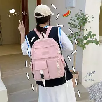 Легкий простой школьный ранец для студентов, большая вместимость, дорожная сумка, рюкзак через плечо, холщовая сумка розовый
