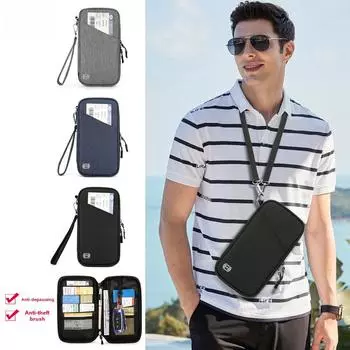 Легкий противоугонный держатель для паспорта и билетов - портативный многофункциональный кошелек с большой емкостью синий