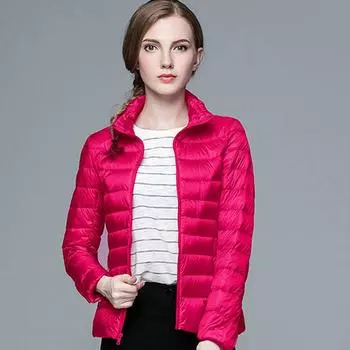 Легкий пуховик для женщин осенью и зимой, корейская версия, облегающая короткая белая куртка-пуховик со стоячим воротником, большой размер S