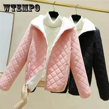 Легкий пуховик, женская осенне-зимняя стеганая куртка, свободное короткое пальто с капюшоном и воротником-стойкой