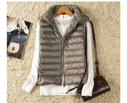 Легкий пуховик женский короткий модный тонкий новый жилет легкий пуховый воротник-стойка жилет подкладка осень и зима S белый