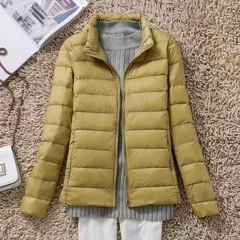 Легкий пуховик женский весна 2024 новый воротник стойка легкий тонкий короткий большой размер осенне-зимнее пальто M белый