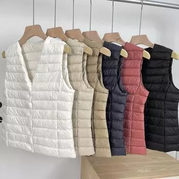 Легкий пуховый жилет 2024 года, новый жилет из утиного пуха 90% белого цвета с круглым вырезом, подкладкой с V-образным вырезом S чистый белый