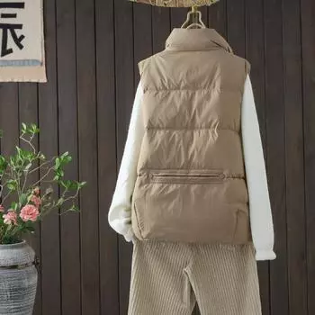 Легкий пуховый жилет женский короткий зимний новый корейский вариант воротник-стойка жилет средней толщины белая утиная пуховая термокуртка S хаки