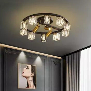 Легкий роскошный элитный потолочный светильник для гостиной, полностью медный кристалл с прожекторами, лампы для спальни, кабинета 8+2 headlamps чёрный