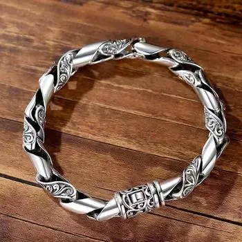 Легкий роскошный ажурный мужской браслет с благоприятными узорами, ретро-трендовый хип-хоп-панк мужской браслет 18CM