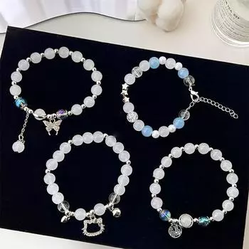 Легкий роскошный белый браслет с лунным светом, милая цепочка из бисера, синий браслет с колокольчиком в виде лунного света для женщин style 3