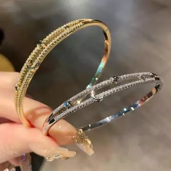 Легкий роскошный браслет для женщин с микро-инкрустацией цирконием, луной и звездой 17CM