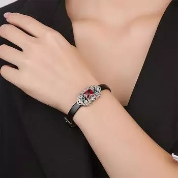 Легкий роскошный браслет от кутюр из кожи, имитация красного циркония, полный бриллиант, кожаный ремешок, браслет, женский браслет красный