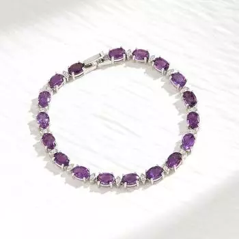 Легкий роскошный браслет с натуральным аметистом, драгоценные камни, стерлинговое серебро 925 пробы, элегантный для женщин и дам, вечеринок по случаю дня рождения, изящные ювелирные изделия, подарок 19cm фиолетовый