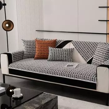Легкий роскошный чехол для дивана в клетку синели, универсальный нескользящий диван для гостиной, подушки, подлокотники, полный комплект, тканевый чехол, подушка 70x70cm 1pcs оранжевый