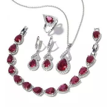 Легкий роскошный цирконовый браслет, ожерелье, серьги, кольцо, комплект украшений, тыква, комбинация не выцветает Open ring four-piece set розы красного
